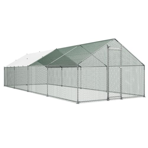 VEVOR Large Metal Chicken Coop with Run, 9.8x26.5x6.5 ft Walk-in Chicken Runs for Yard with Cover, Spire Roof Hen House with Security Lock for Outdoor and Backyard, Farm, Duck Rabbit Cage Poultry Pen - size: 314.9"L x 118.1"W x 78.7"H