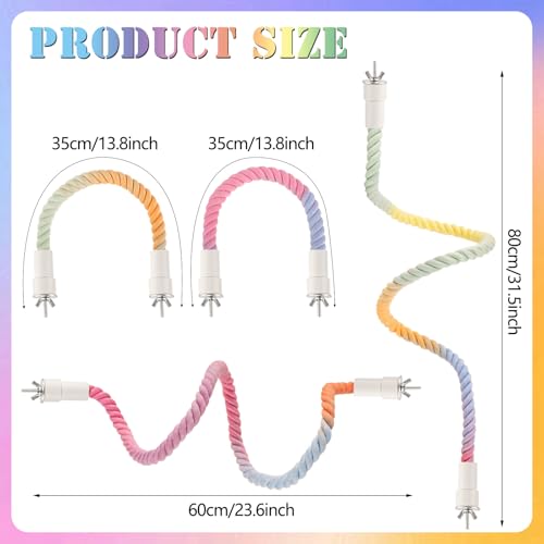 4Pcs Rope Perch for Bird Cages, Bendable Climbing Cotton Rope | Cotton Rope with Steel Core for Parrot Cockatiel Budgie Cages, Bird Toy Reduces Boredom and Stress - size: 4PCS