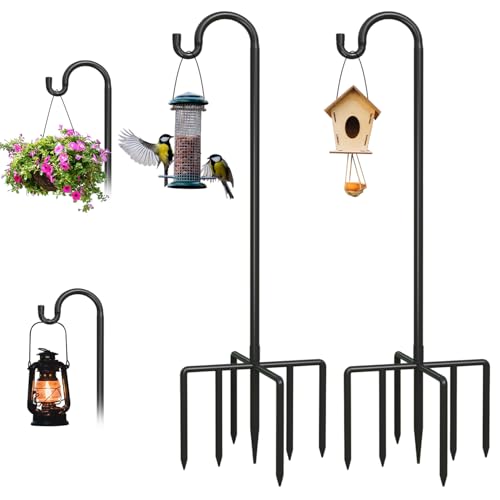 2 Pack 76 Inch Adjustable Metal Shepherd Hooks for Bird Feeder Outdoor | Heavy Duty Bird Feeder Hanger with 7 Prongs Base, for Hanging Lantern, Hummingbird Feeder, Lightweight Plant, Wind Chime - size: 2Pack 76 Inch