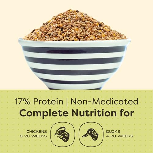 Scratch and Peck Feeds | Grower Mash for Chickens & Ducks | 50 lb Bag | 17% Protein, Corn & Soy Free, Fermentable Whole Grains, Certified Organic & Non-GMO Project Verified, Complete Nutrition - size: 50 Pound (Pack of 1), style: Grower Feed