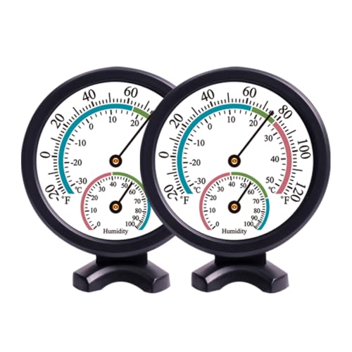 Mini Indoor Thermometer Hygrometer Analog 2 in 1 Temperature Humidity Monitor Gauge for Home, Room, Outdoor, Offices, Display Mechanical Diameter 75mm-2 Pack (No Battery Needed)-Black - color: Black*2
