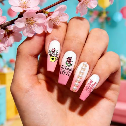 PH PandaHall 3pcs Spring Nail Stamping Plates Flowers Leaf Nail Art Template Butterfly Bee Nails Image Plate Potted Plants Nails Design Stamper for Women Spring Manicures Salon Decoration Printing - style: Spring