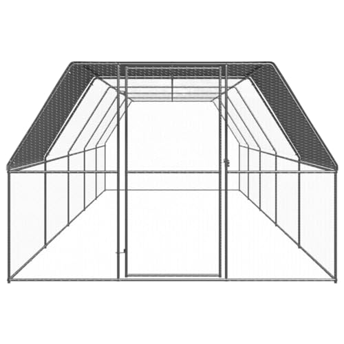 Large Chicken Coop Outdoor Metal Chicken Cage Galvanized Steel Poultry Hen House Run for Backyard Duck Pen Walk-in Poultry Cage with Removable Cover Grey - color: Silver-F