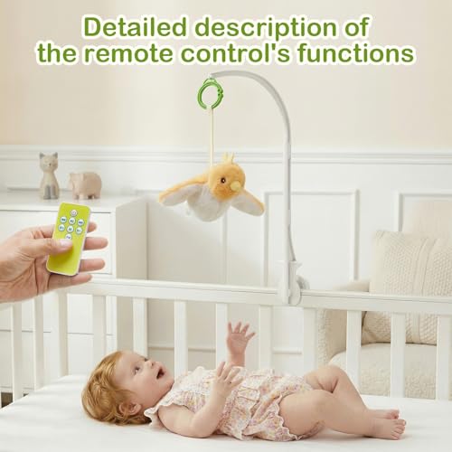 Baby Hanging Flying Bird Musical Toys for Stroller Car Seat Crib Play Gym | Ages 0-36 Months, Tummy Time, Sensory Music Toys, Plush with Clamp, Boys and Girls, Flapping Wings Bee/Birds Toy - color: Yellow Bird