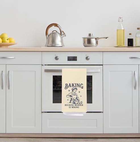 Beige Baker Gifts Kitchen Towels, Gifts for Baking Lovers Decorative Hand Towels, Baking Because Murder is Wrong Decor Dish Tea Towels for Kitchen Bakery, 16x24 Inches - color: Funny-beige