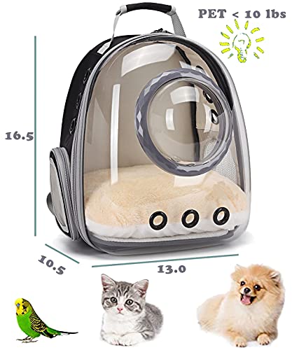 Bubble Cat Carrier Backpack, Transparent Pet Carrier Backpack for Small Puppy and Bunny, Space Capsule Bubble Cat Backpack Carrier, Airline Approved Waterproof Green Pet Backpack for Small Dog - color: Black