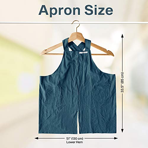 Cotton Aprons for Women and Men | Cross-Back Apron with Pockets - color: Deep Teal