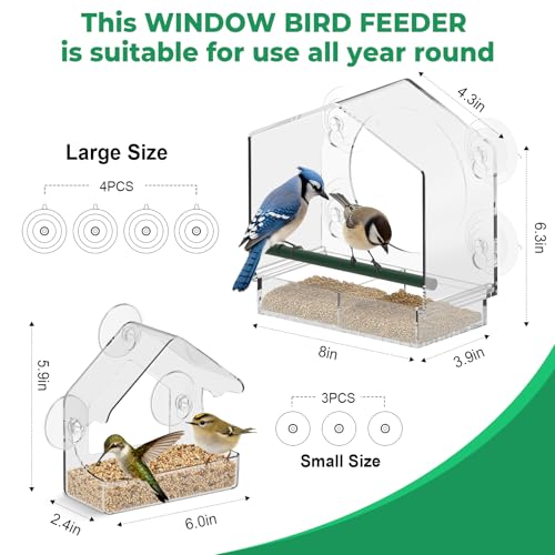 Window Bird Feeder with Non-Marking Self-Adhesive Hooks, 2 pcs Clear and Transparent, Outdoor Wild Bird Watching Gift for Finches, Cardinals (1 Large+1small Acrylic) - color: Off-white
