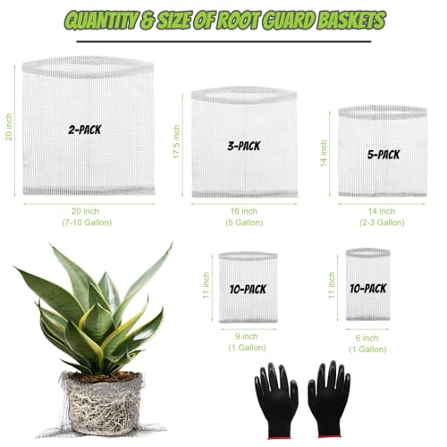 30 Pcs Root Guard Gopher Proof Stainless Wire Steel Baskets, 1 Gallon 3 Gallon 5 Gallon 10 Gallon Gophers Moles Voles Mesh Baskets Protect Plant Roots Tubers Trees Flowers Crops（Mix Size） | Mix 4 Sizes Mesh Cage with Gloves Root Protection for Gophers Mol