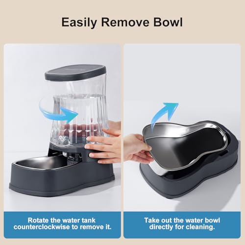 Gardner Pet Automatic Dog Water Dispenser Gravity Stainless Steel Water Waterer Feeder, 100% BPA-Free Large Capacity Water Feeding Bowls for Medium & Large-Sized Dogs,Cats, Other Pets -(2.1 Gallons) - color: Dark Grey, size: 2.1 Gallon