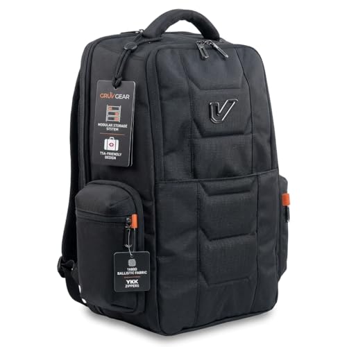 Gruv Gear Travel Laptop Backpack, 20L Black Tech Backpack with Modular Storage Shelves, Dual Access Pockets & TSA-Friendly Design, Compact Carry-On Backpack for Work, Travel & Everyday Carry - color: Black/Orange