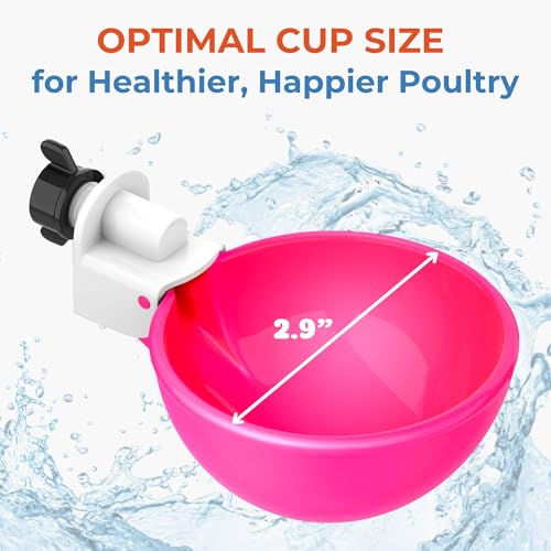 Lil'Clucker - Large Automatic Chicken Waterer Cups Suitable for Ducks, Geese, Turkeys, and Bunny Rabbit - Water Feeder Kit - Poultry Waterer (Pink, 5 Pack) - color: Pink, size: 5 Pack