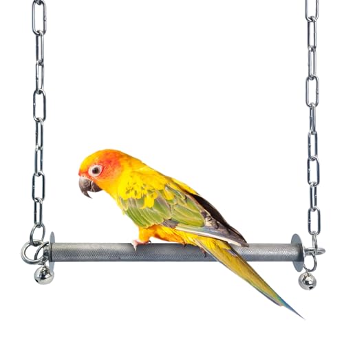Bird Swing Stainless Steel Parrot Swing Parakeet Perch Stand Toy Hanging Birdcage Accessories for Parakeets Cockatoos, Green Headed Parrots Macaws African Grey Parrots