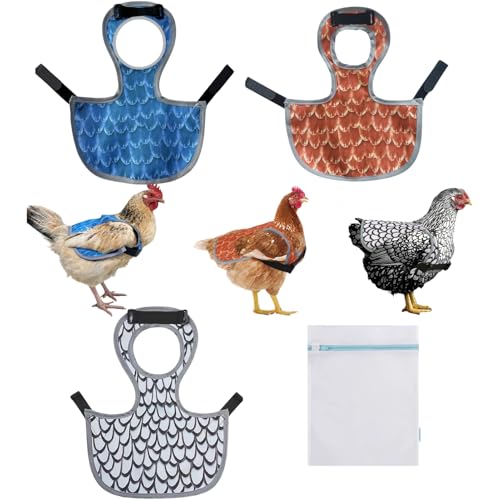 Waterproof Chicken Saddles for Hens with Laundry Bag, Juvaeny Adjustable Hen Apron Back Protector, 3 Pack Poultry Feather Protection Saddle Vest for Chickens & Ducks, Chicken Clothes & Accessories