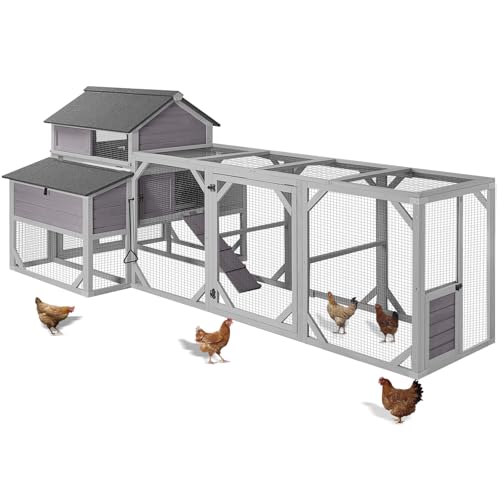 Aivituvin Extra Large Chicken Coop with Run for 6-10 Chickens | Outdoor Reinforced Wooden Hen House with 6 Nesting Boxes, Easy Clean Pull-Out Tray, Waterproof Asphalt Roof - Grey, 118"L - size: 118.0"L x 56.7"W x 49.5"H