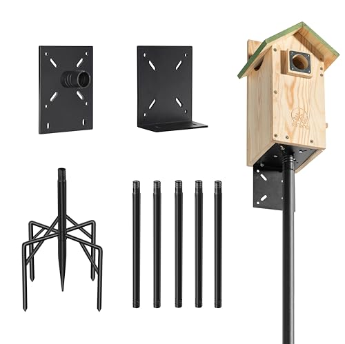 92" Bird Feeder Stand Heavy Duty 1" Outdoor Birdhouse Pole Mount | Reinforced 5-prong solid anchor base with dual mounting platforms, weather-resistant support post for weather station & yard - size: 92 Inch-No Baffle