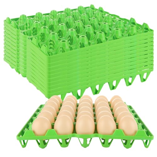 DAJAVE 12 Pack Plastic Egg Tray, Egg Crates 30-Eggs Flats for Home Chicken Farmers, Stackable Eggs Cartons Flats for Packing, Storage, Shipping Fresh (Green) - color: Green