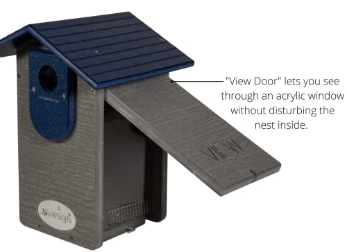 Ultimate Eastern and Western Bluebird House with Universal Mounting Pole Kit - Garden Birdhouse and Pole Combo (Blue and Gray)
