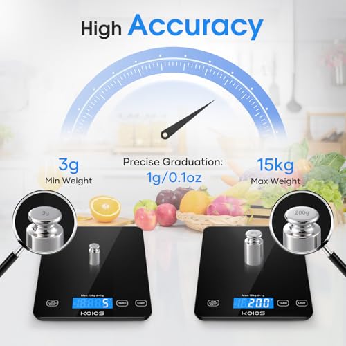 33lb Kitchen Scale 0.1oz Precision,Batteries & Type-C Charging(Black) | Compact Food Scale with 5 Units & Tare Function, LCD Backlit Display, Easy to Clean, Ideal for Cooking Baking & liquids - color: Black
