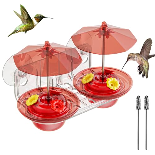 Window Hummingbird Feeder with Strong Suction Cups, Small Hummingbird Feeder for Window with Ant Moat, Bee-Proof Feeding Ports & Sun Shades, Easy to Refill and Clean for Up-Close Viewing Bird