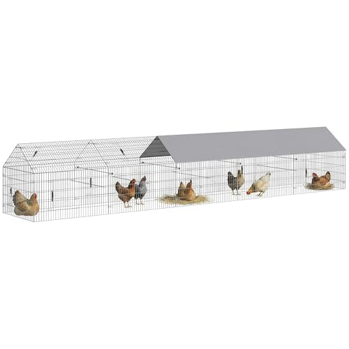PawHut Metal Chicken Coop, Large Chicken Run with Water-Resistant & Anti-UV Cover for 7-9 Hens, Outdoor Hen House Rabbit Hutch with 10 Doors for Duck, Small Animal, for Backyard, 21' x 3.5' x 3.6' | Large Chicken Run, Water-Resistant, Outdoor Hen House Ra