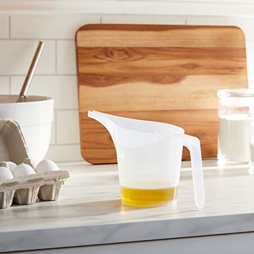 Fox Run Easy Pour Measuring Cup with Funnel Spout, 3.5, Clear Plastic | Mess Free Pouring | 3.5 Cup Capacity Measuring Cup With Long Spout | Easily Dispense Batter | Great For Watering Plants