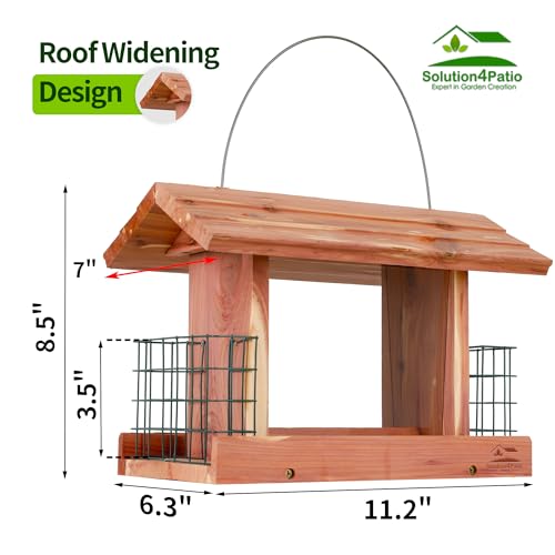 Solution4Patio US Cedar Hopper Bird Feeder for Outdoors Hanging, Handcrafted Wood Double Suet Cage & Clear View Windows, Squirrel-Proof Wild Bird Feeder for Cardinals, Finches, Chickadees - style: Rectangle