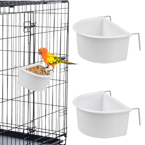 Bird Feeder, 2 Pcs Plastic Bird Food Feeder, Bird Water Cage Accessories, Hanging Bird Food Bowl Cups for Parrots Small Birds Pigeons Parakeet
