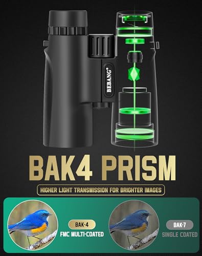 BEBANG Binoculars for Adults 10x42 High-Powered: Waterproof for Birding | BAK4 prisms and FMC optics, compact lightweight design for eyeglass wearers, cruises, sports, travel and wildlife viewing