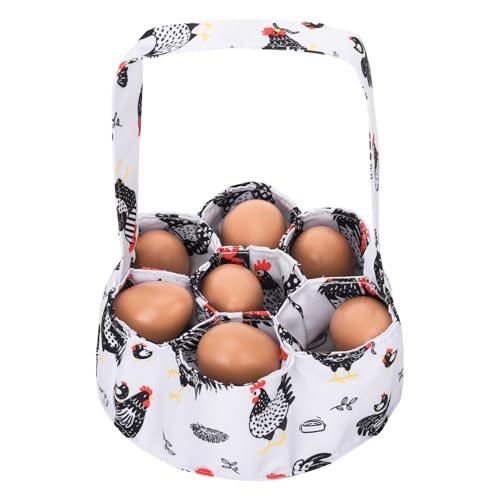 Egg Collecting Basket, Egg Basket for Gathering with 7 Pouches | Canvas Egg Basket for Chicken, Duck, Goose, Bird, Various Poultry Collection (Red-crested) - style: Red-crested chicken