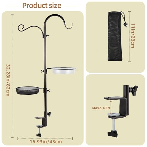 ERYTLLY Deck Hook Bird Feeder Pole Bird Feeder Porch Multi Hook Bird Feeding Station Kit Multi Feeder Hanging Kit Premium Bird Bath for Attracting Wild Birds Bird Feeder Planter Hanger - size: 32.2 Inch