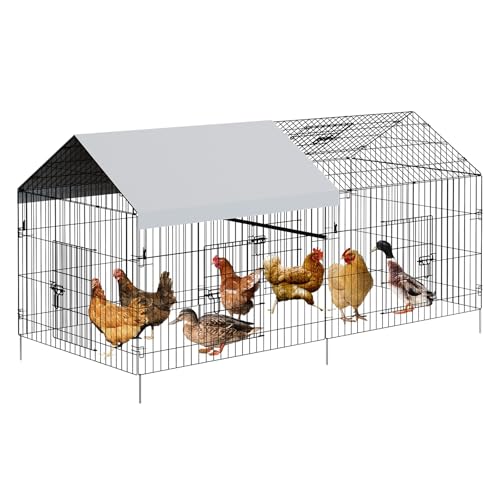 GarveeTech Chicken Coop Metal, 86 Inch & 130 Inch Length Portable Chicken Run with 4-Door, Waterproof & UV Resistant Cover, Large Multi-Pet Outdoor Cage, Duck Houses for Outside Farm Backyard - size: 86.6"L x 39.4"W x 39.4"H