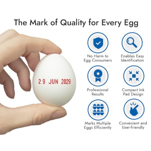 Egg Dater KIT - Includes 3mm Rubber Date Stamp and Ink pad containing Egg Safe Ink - RED