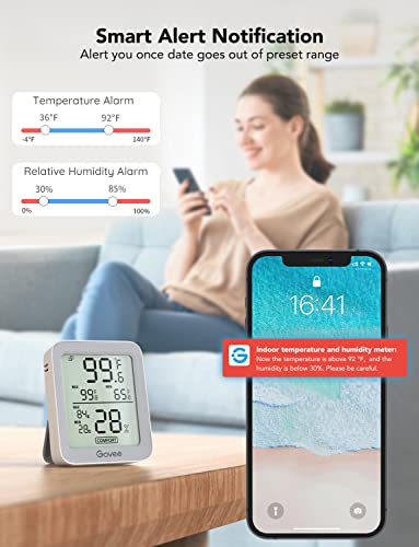 Govee Indoor Hygrometer Thermometer 3Pack H5075 with Bluetooth App Control | Room Temperature Humidity Meter, 164ft Remote Monitor, Smart Alerts, 2 Years Data Storage Export, for Bedroom Wine Cellar - color: Grey, size: 3 Pack