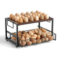 Compact 2-Tier Wooden Egg Holder with Basket, Holds 84+ Eggs | Wooden 2-tier egg holder with basket & carry handle , holds 24+60 chicken, duck & quail eggs - size: 2 Tiers