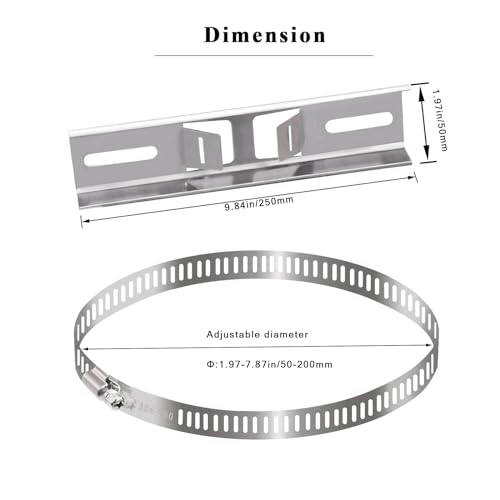 smseace Pole Mounting Kits,304 Stainless Steel(9.8"x1.9") 250x50mm Brackets with Adjustable 50-200mm Clamp,Used for Circuit Breaker Box,Outdoor Waterproof Junction Box and Electrical Boxes - size: 9.8 x 1.9inch