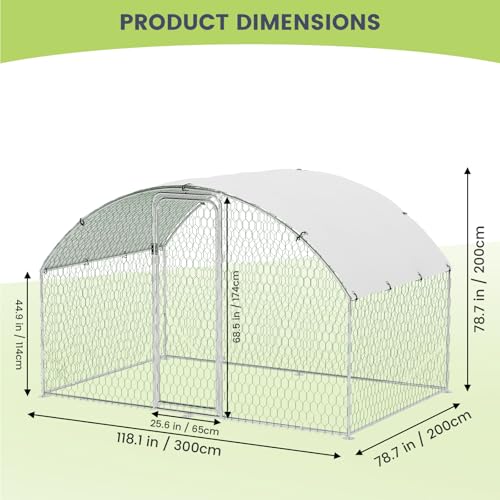 Large Chicken Coop for Yard, Large Metal Chicken Run, Walk-in Poultry Cage with Waterproof and Anti-Uv Cover for Outdoor Backyard Farm, Doom Roof, 9.8×6.5×6.5ft - size: 9.8×6.5×6.5FT