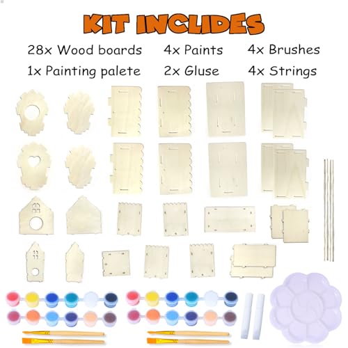 hapray 4 Pack Bird House Craft Kit, DIY Birdhouse for Kids to Build & Paint - color: 4 Pack Bird House