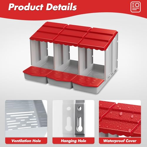 3 Hole Chicken Nesting Box with Rolling Egg Collection Design | Rolling Egg Collection & Protection Nesting Boxes, Avoid Broken Eggs, Ideal for Coops, Backyard & Family Chicken Raising ﻿ - size: 34.2"L x 20.1"W x 18.3"H