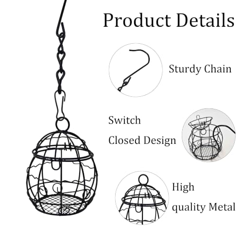 Metal Suet Ball Bird Feeder with Hanging Hook, Outdoor Fat Ball Bird Feeder for Wild Birds Outdoor Garden(Black)