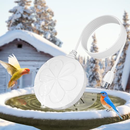 110W Bird Bath Heater for Outdoors in Winter–Submersible Pond Deicer,Cast Aluminum Thermostatic Chicken Water Heater,Power Cord 4.92 Ft/1.5M(White) - color: White