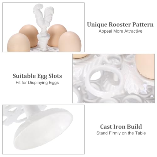 Cast Iron Egg Holder Countertop -12 Eggs Storage Display Rack (White) | Heavy Duty Egg Holder for Kitchen Dinning Decor & Easter Eggs Display, Retro Egg Rack - color: White