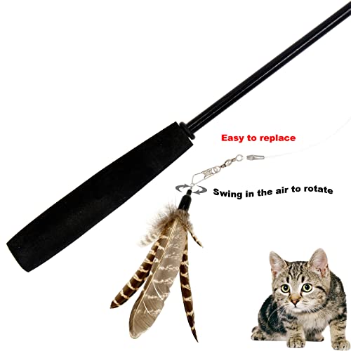 Cat Feather Toys Refills, 6 Pieces Handmade Da Bird Feathers Refill, Cat Wand Replacement Feather for Indoor Cats (C) - color: C-6 Pieces Feather Refills