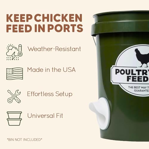 DIY Port PVC Gravity Fed Chicken Feeder 4 Ports and Hole Saw | Use for Buckets, Barrels, Bins, Troughs | Rain Proof, Weather Resistant, No Waste Chicken Feeders | As Seen on Shark Tank, Gravity Fed Chicken Feeder, for Buckets, Barrels, Bins & Troughs, Pou