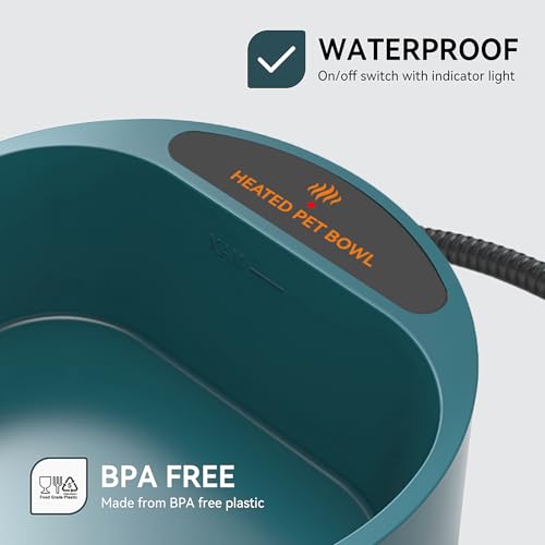 Heated Dog Bowl, Heated Water Bowl for Outdoor Cats, Winter Dog Water Dish with AntiBite Wire Heating Chicken Waterer Smart Thermal Bowl for Rabbits Birds Feral Animals, 35W 2.2L - size: 2.2L(Green)