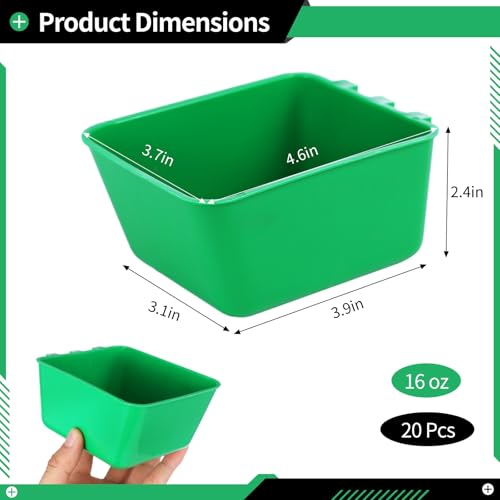 20 Pcs Cage Cups 16 oz Chicken Feeder Waterer Birds Feeders Hanging Bunny Cage Feeder Chicken Water Bowl Feeding Seed Bowl for Pet Parrot Rooster Parakeet Gamefowl Poultry Pigeon Wire Cage - color: green