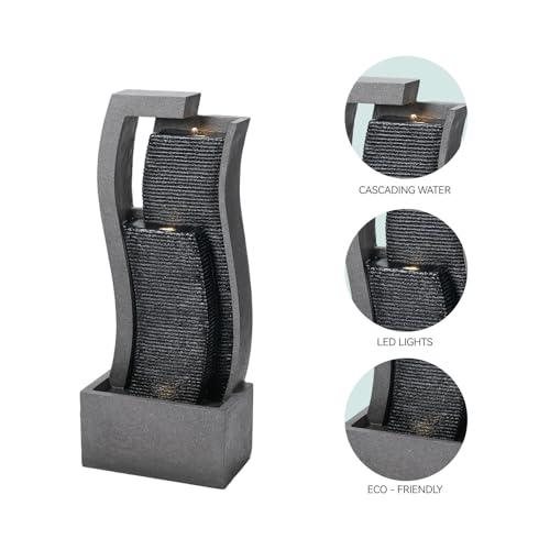 34" Outdoor Water Fountain - Durable Polyresin Modern Style Waterfall with LED Lights & Adjustable Pump, Serene Water Fountain Outdoor for Garden, Patio, Deck, and Backyard Decor (34.06") - size: 34.06"