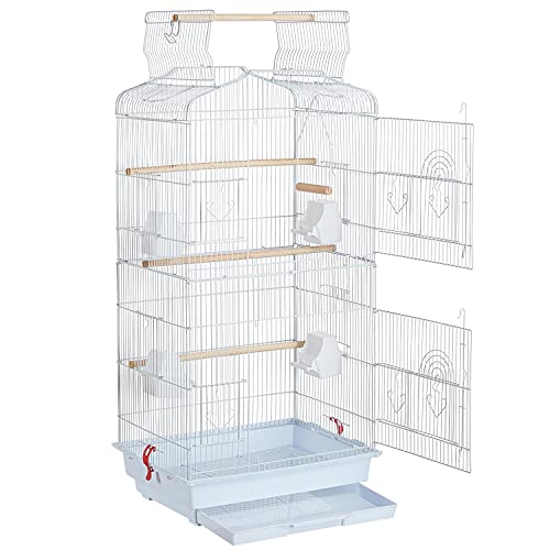 Topeakmart Open Top Medium Parrot Flight Bird Cage for 2 Parakeets, White - color: White