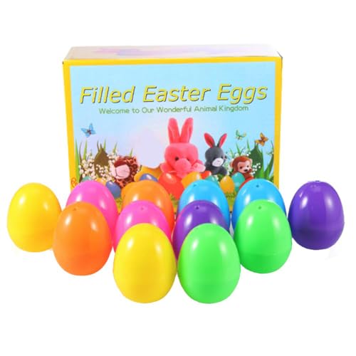 12 pcs Easter Eggs Filled with Mini Plush Animals Toy | for Easter Basket Stuffers/Fillers, Easter Eggs Hunt, Easter Party Favor - size: 12PCS