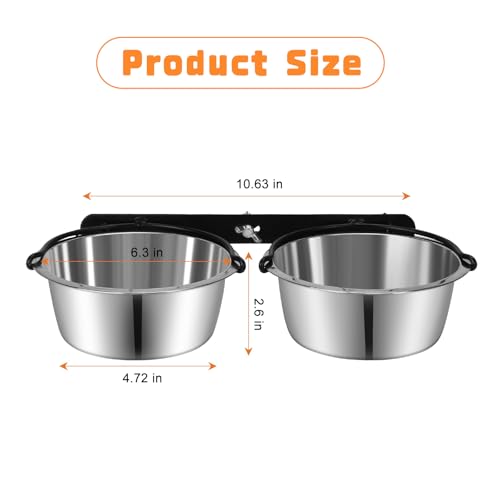 Dog Crate Water Bowl No Spill, ShineMe Dog Food and Water Bowl Set Mountable, Hanging Feeding Bowls for Dogs Cage - 28oz Crate Bowls for Small & Medium Dogs, Cats, Pets - color: 2 in 1 Silver (28oz+28oz)